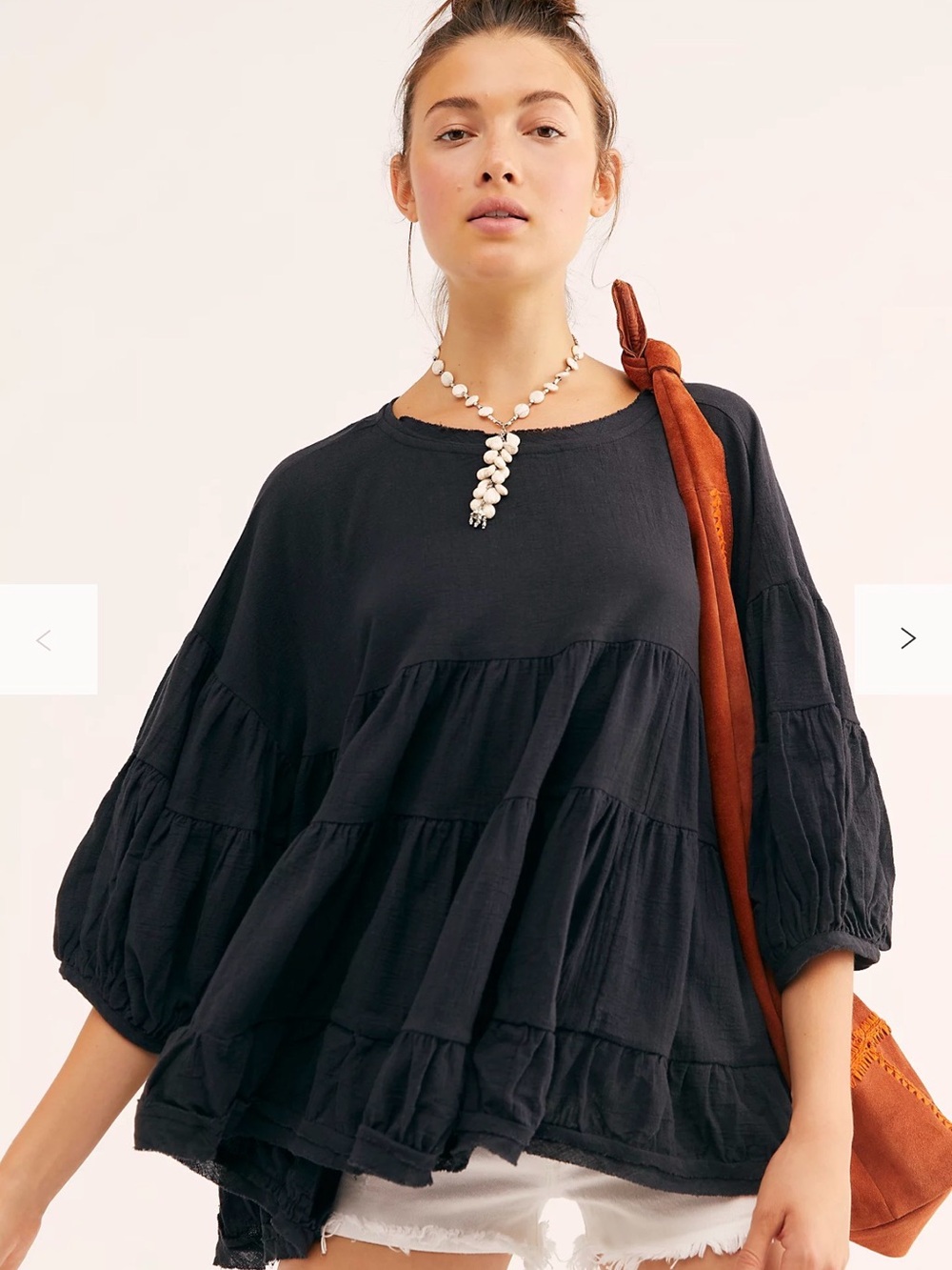 Free People Black Tiered Gauze Tunic Top